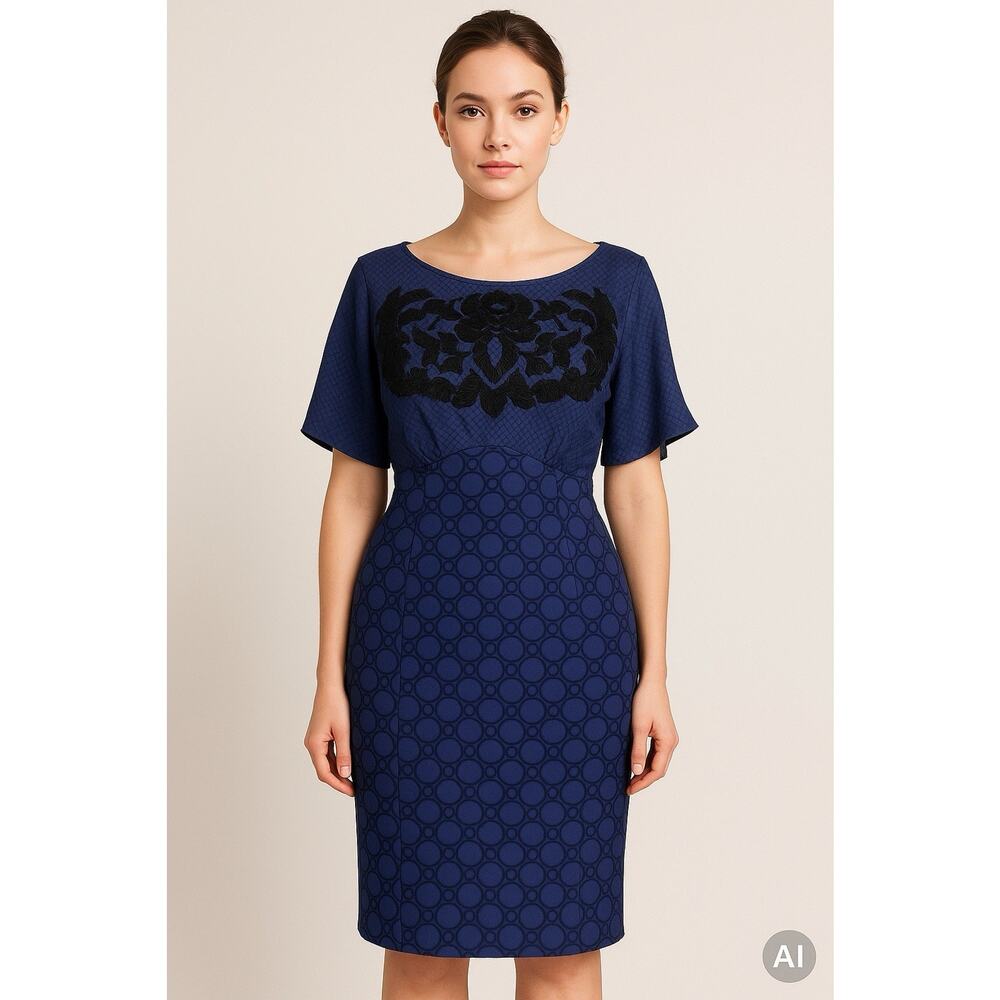 3.1 Phillip Lim 100% Silk Blue Embroidered Dress Sz 10 Sh Sleeve Sheath Luxury